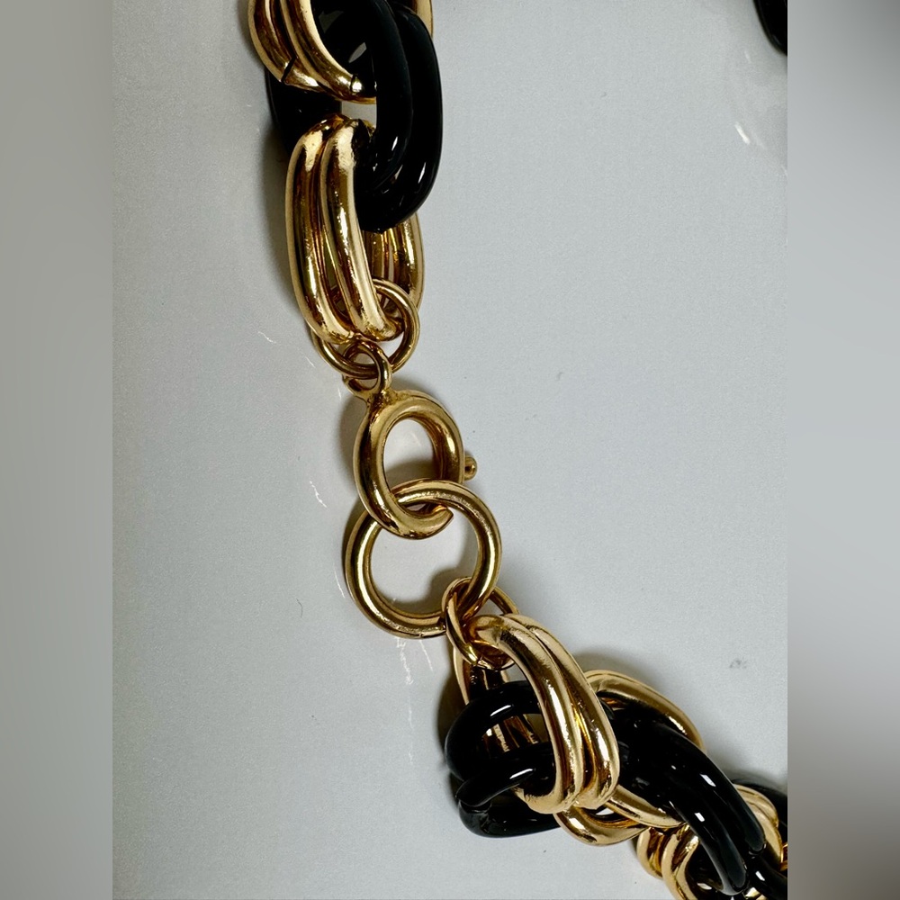 Vintage Chunky Double Gold-tone & Black Chain Link Necklace 22” #1500 - Picture 9 of 10